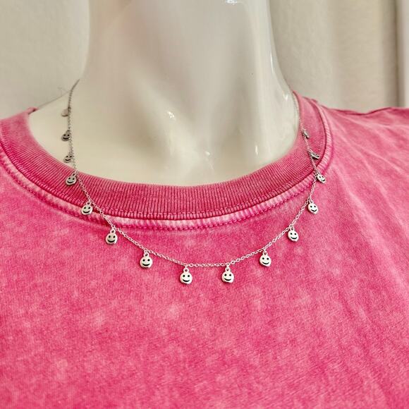 Happy Face Charm Necklace 925 Sterling Silver adjustable Necklace to choker - Picture 7 of 7